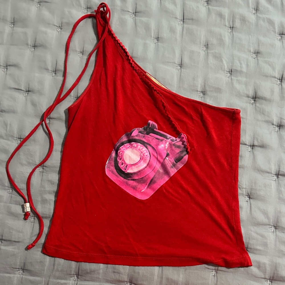 Vintage See By Chloe Red One-Shoulder Crop Top